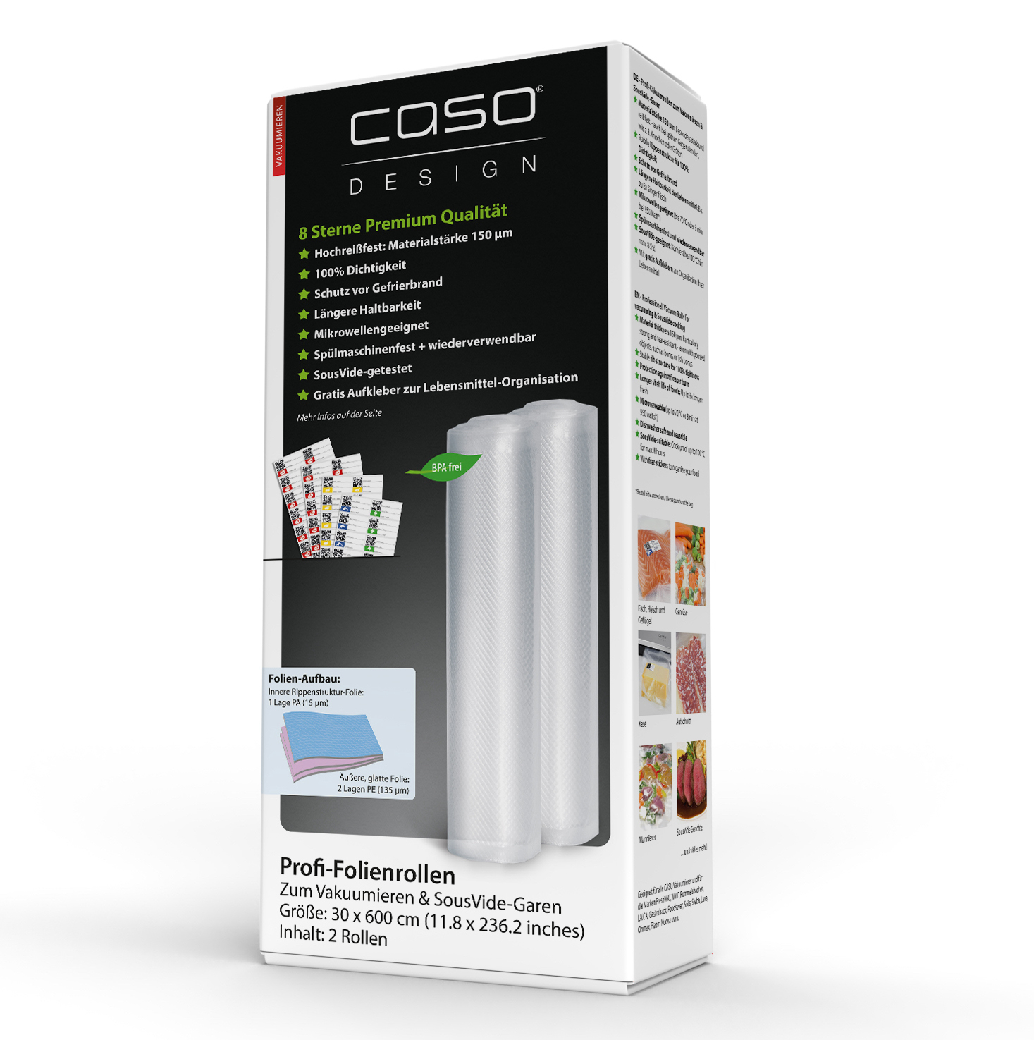 Caso Design Profi-Folienrollen 30 x 600 cm 2 Stück für Vakuumiersysteme und Sous Vide Caso Design Profi-Folienrollen 30 x 600 cm 2 Stück für Vakuumiersysteme und Sous Vide