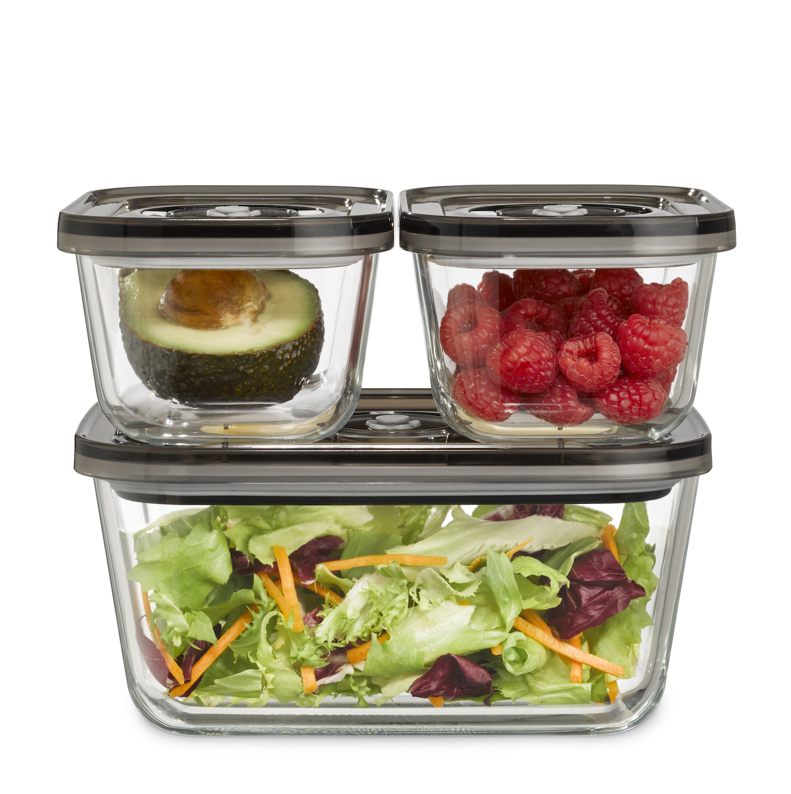 Caso VacuBoxx Eco-Set Stapelbares Vakuumbehälter-Set aus Borosilikatglas mit Kunststoffdeckel Caso VacuBoxx Eco-Set Stapelbares Vakuumbehälter-Set aus Borosilikatglas mit Kunststoffdeckel