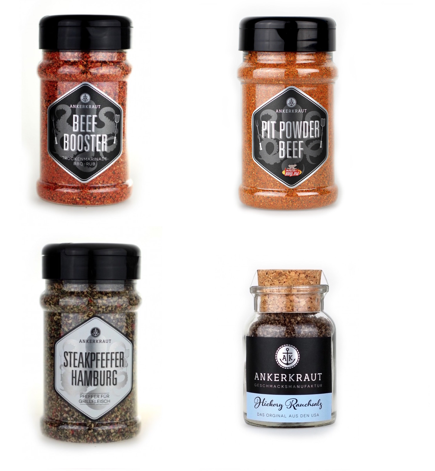 Ankerkraut 4er BBQ Rub Marinaden und Gewürze Set für Rindfleisch Ankerkraut 4er BBQ Rub Marinaden und Gewürze Set für Rindfleisch
