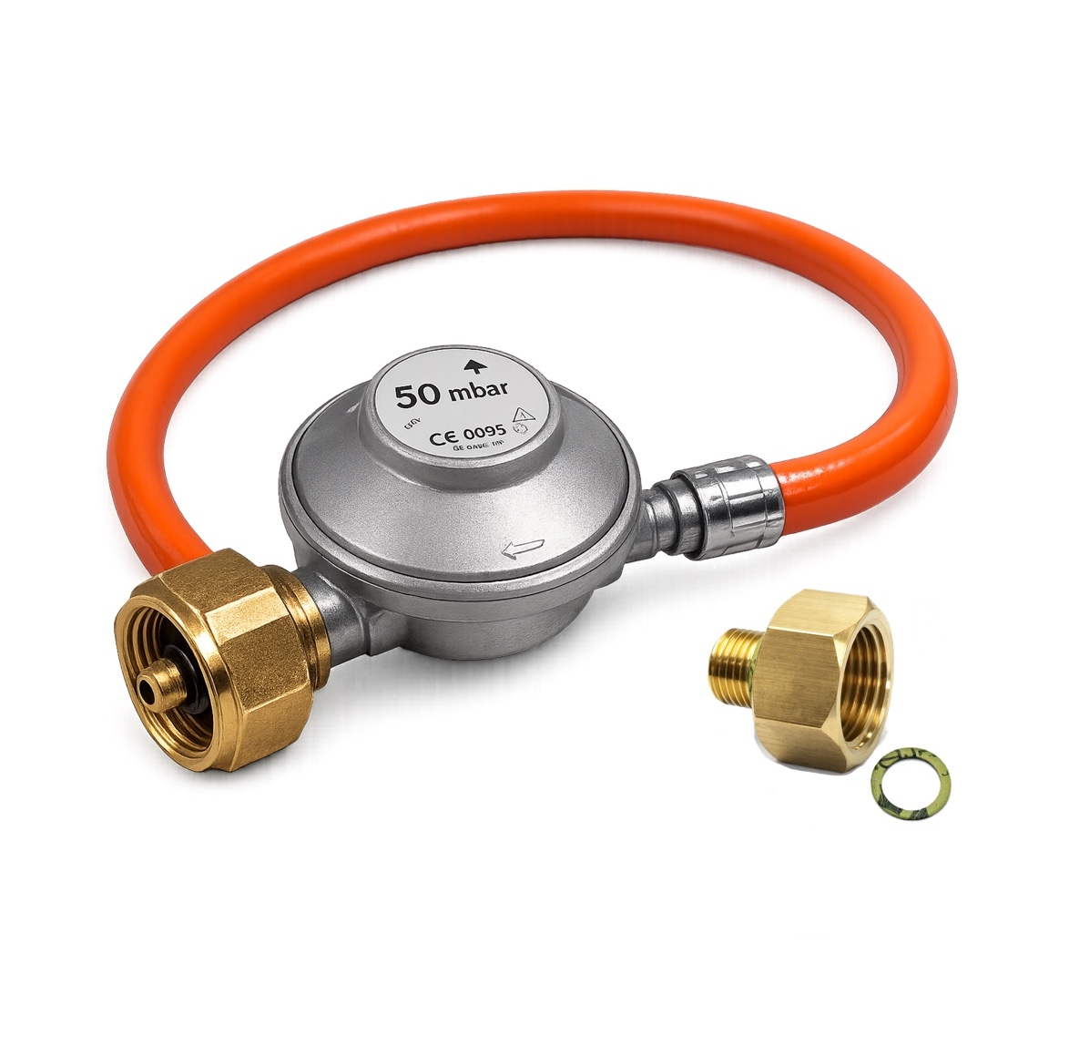 Alfa Forni Gas-Anschluss 50mBar Druckregler inkl. 80 cm Schlauch & 1/2" auf 1/4" Adapter AC-ALLGASD