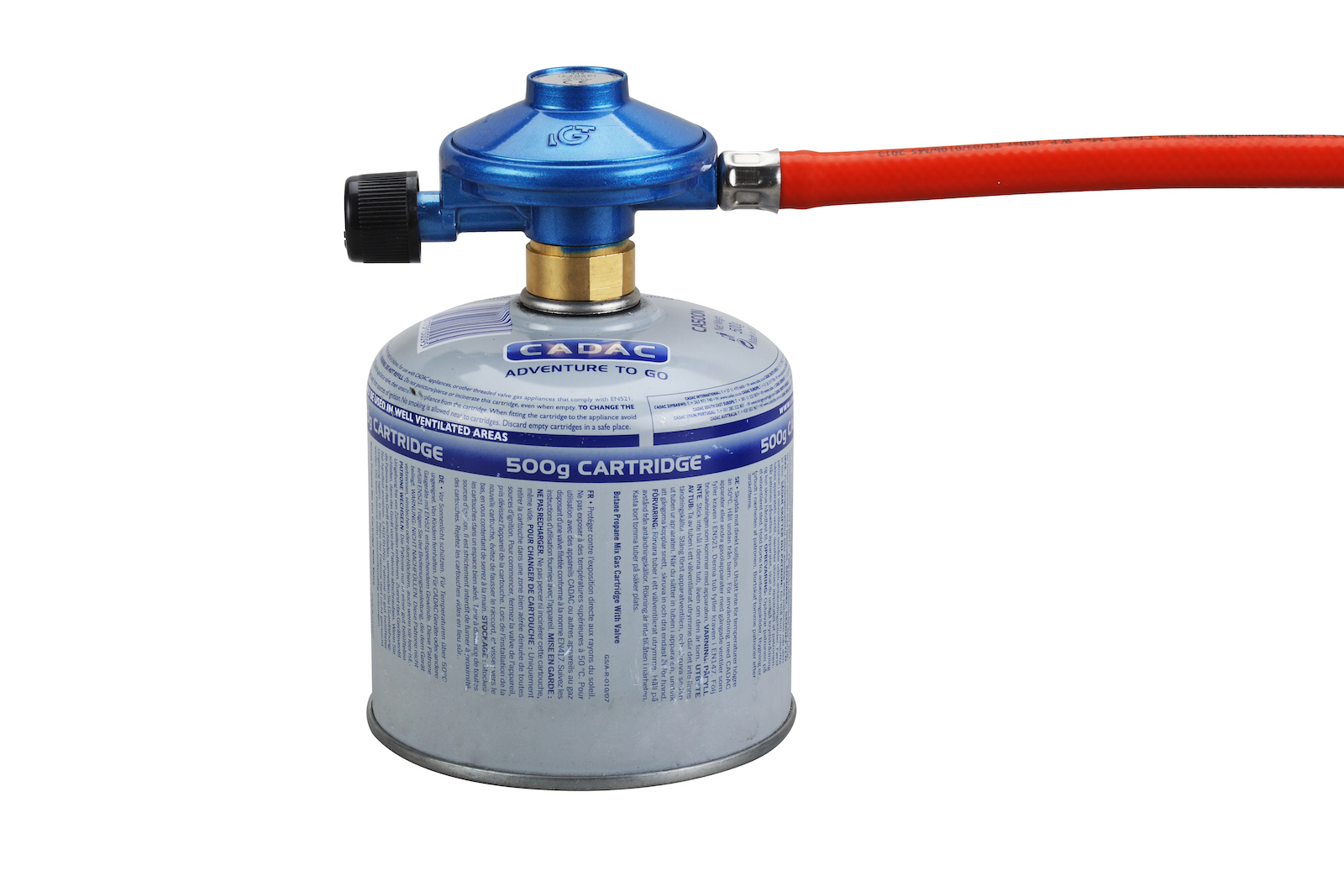 Cadac Gasdruckregler EN417 inkl. Schlauch Gewindeanschluss 50 mbar 1/4'' BSP Linksgewinde