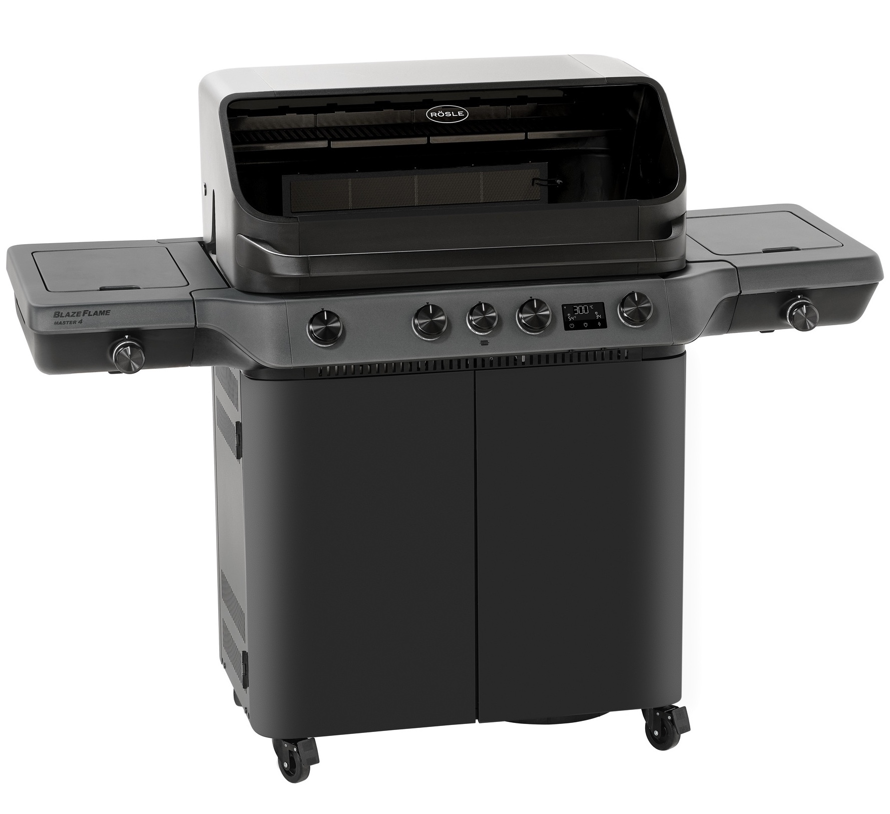 Rösle Gasgrill BLAZEFLAME Master 4 Schwarz mit PRIMEZONE, Backburner und Seitenbrenner 250601
