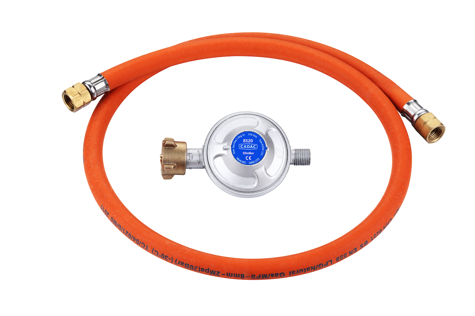 Cadac Gasdruckregler Universalregler 50mbar inkl. Schlauch 1/4'' BSP Linksaußengewinde