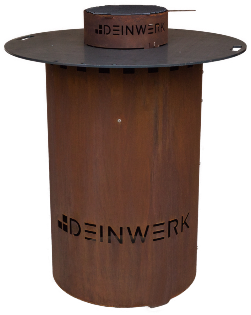 DEINWERK Grillfass-Set Grilltonne aus Corten Ø 90cm mit Plancha, Grillrost und Wok-Aufsatz DEINWERK Grillfass-Set Grilltonne aus Corten Ø 90cm mit Plancha, Grillrost und Wok-Aufsatz