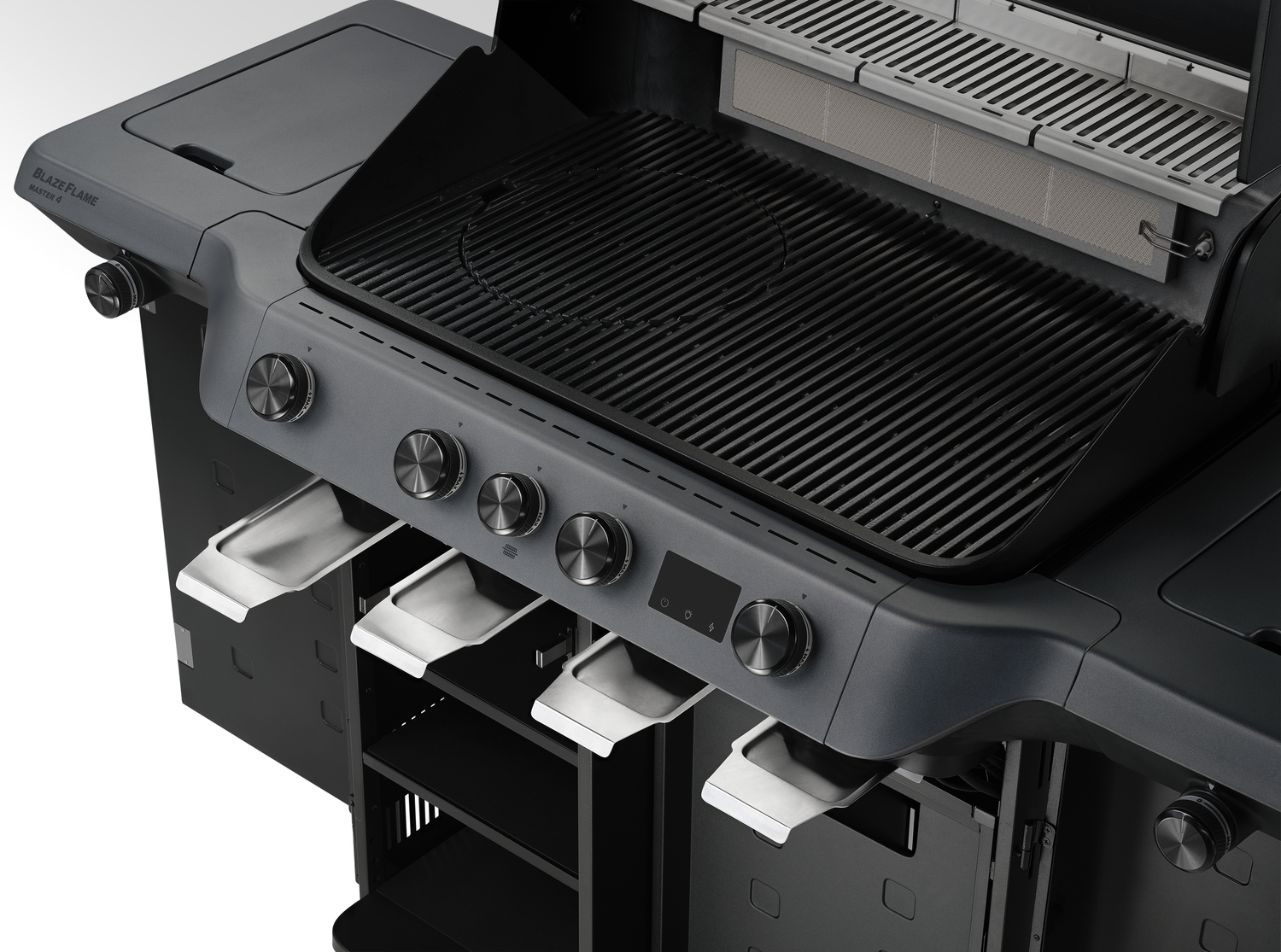 Rösle Gasgrill BLAZEFLAME Master 4 Schwarz mit PRIMEZONE, Backburner und Seitenbrenner 250601