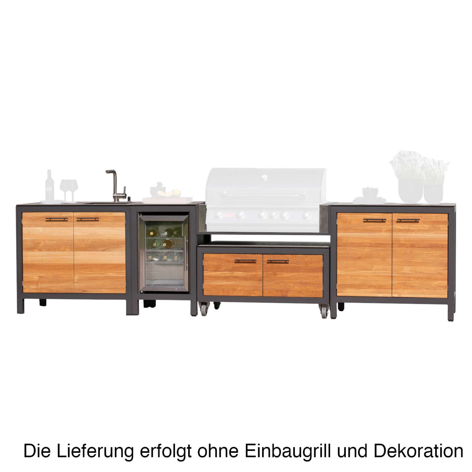 Niehoff Garden Gasgrill Outdoor-Küche Black Line mit Spülstation ca. 380,3x65x95,8 cm HPL/Teak