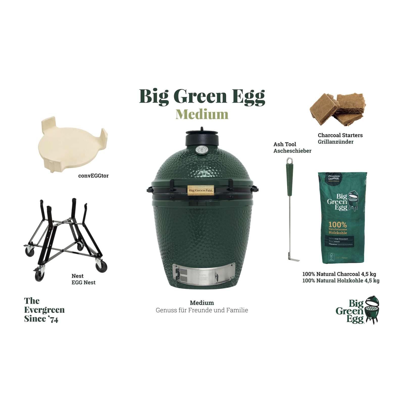 Big Green Egg M Medium Starter-Paket Kamadogrill Keramikgrill ø 40cm Grillrost für bis zu 6 Personen