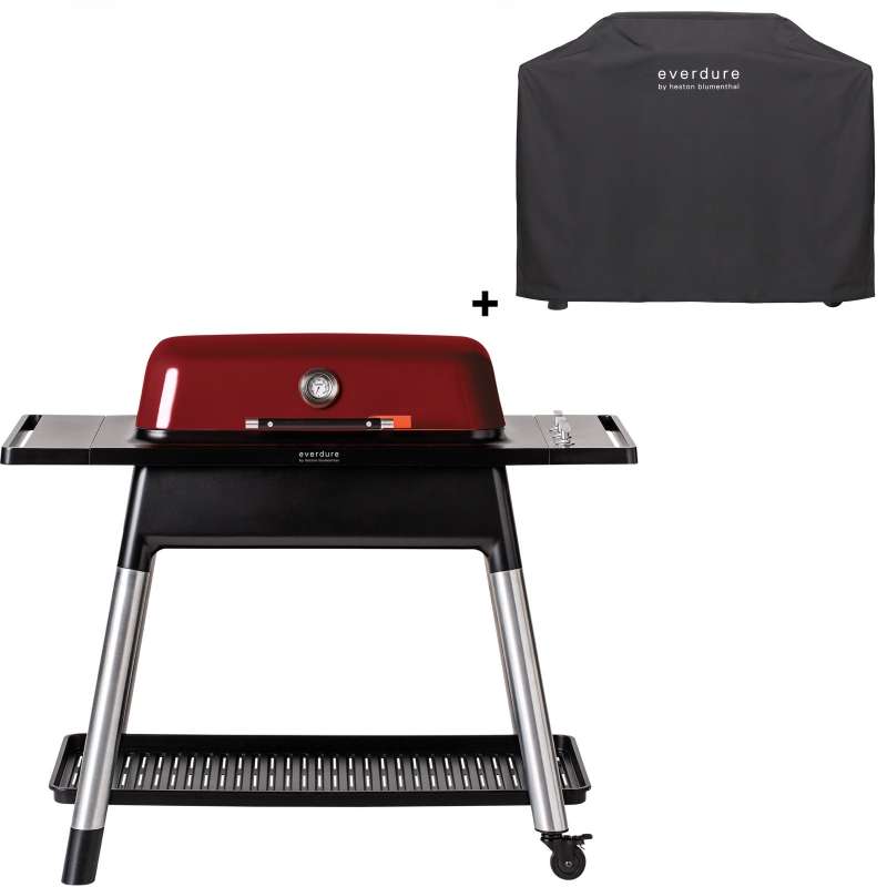 Everdure Gasgrill Furnace 3-Brenner Grill Farbe Rot inkl. Premum Abdeckhaube