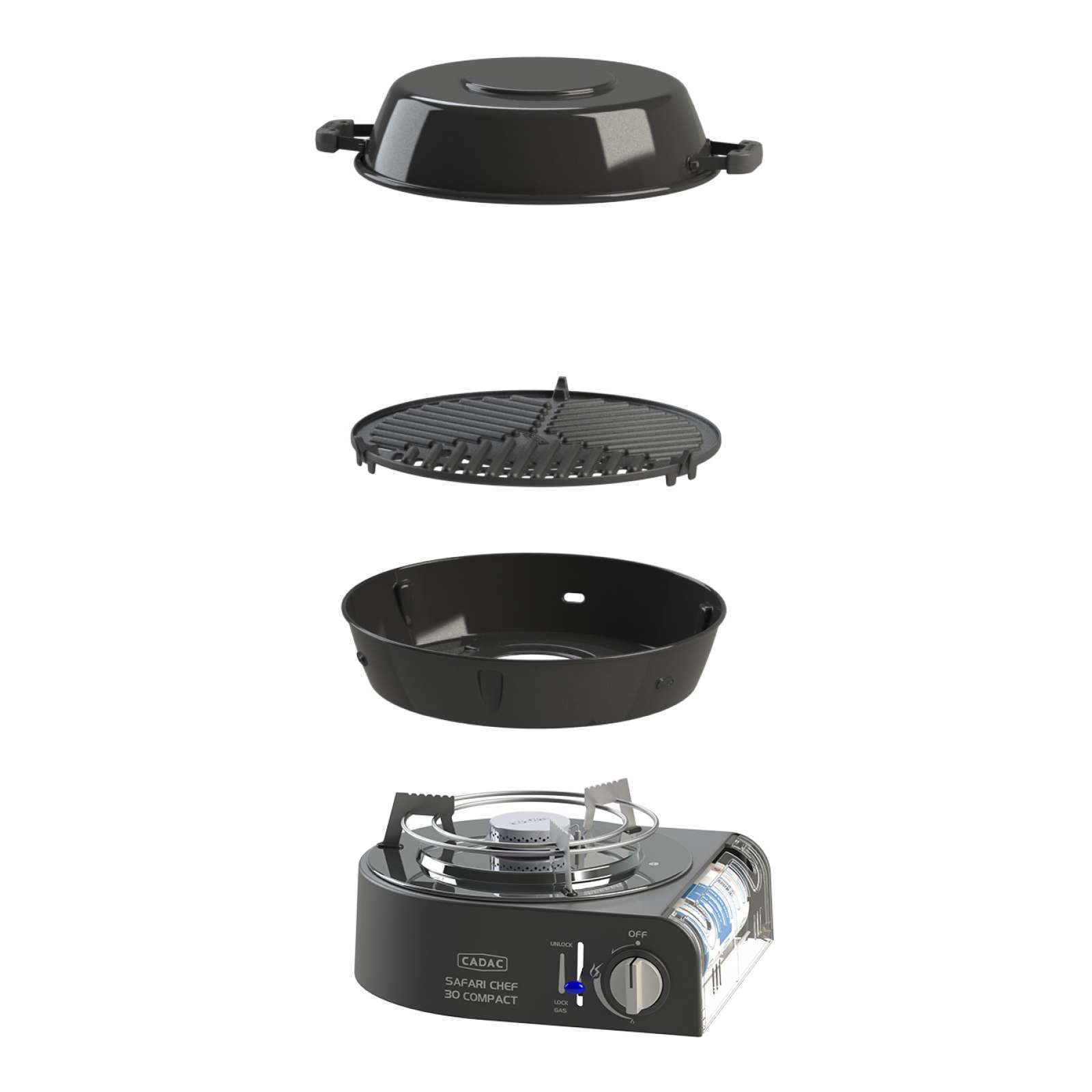 Cadac Safari Chef 30 Compact Lite Gasgrill leichtgewichtiger Campinggrill ø 30 cm 6525L1-20-UN