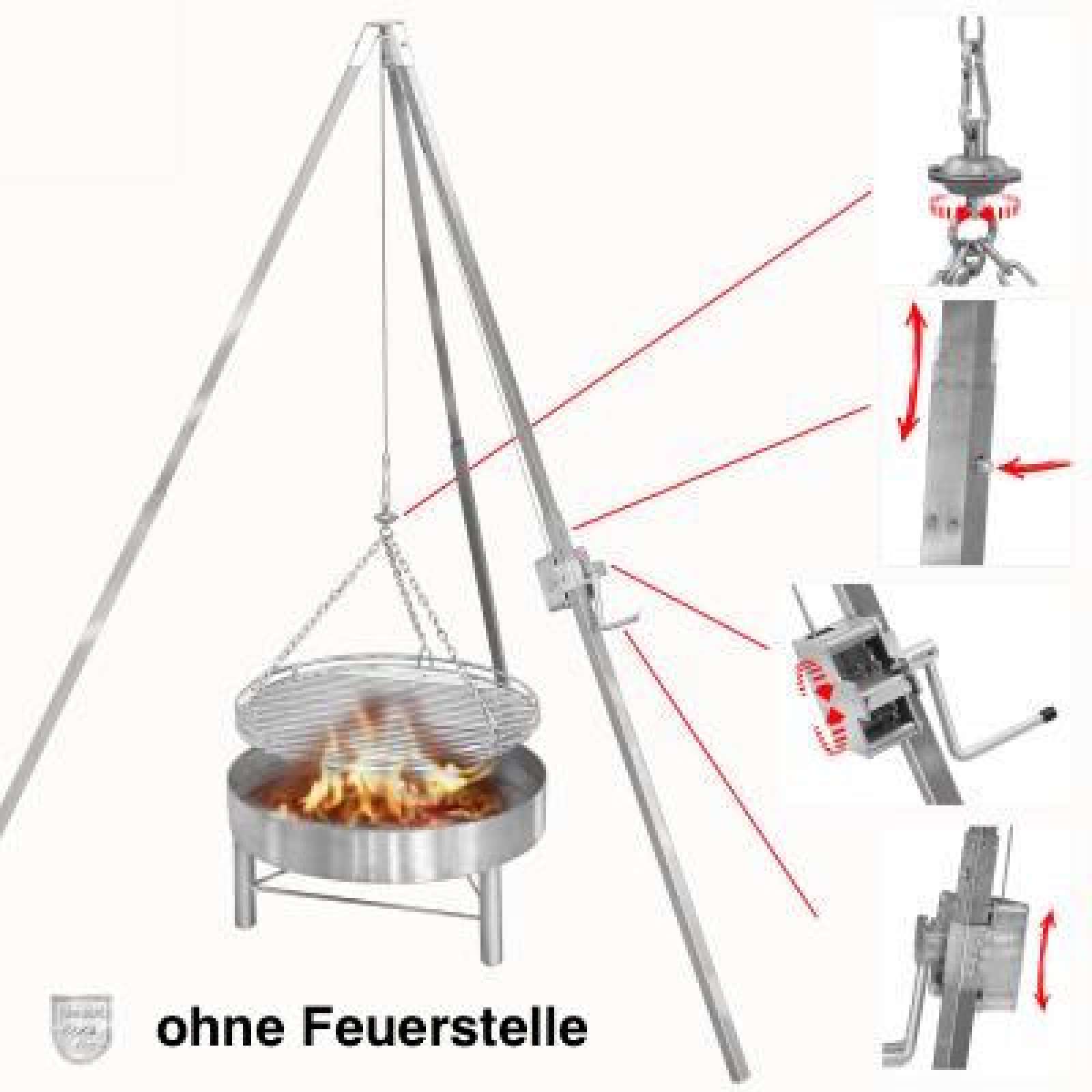 Schneider Edelstahl Dreibeingrill Schwenkgrill Rost Ø 50 cm ohne Feuerstelle