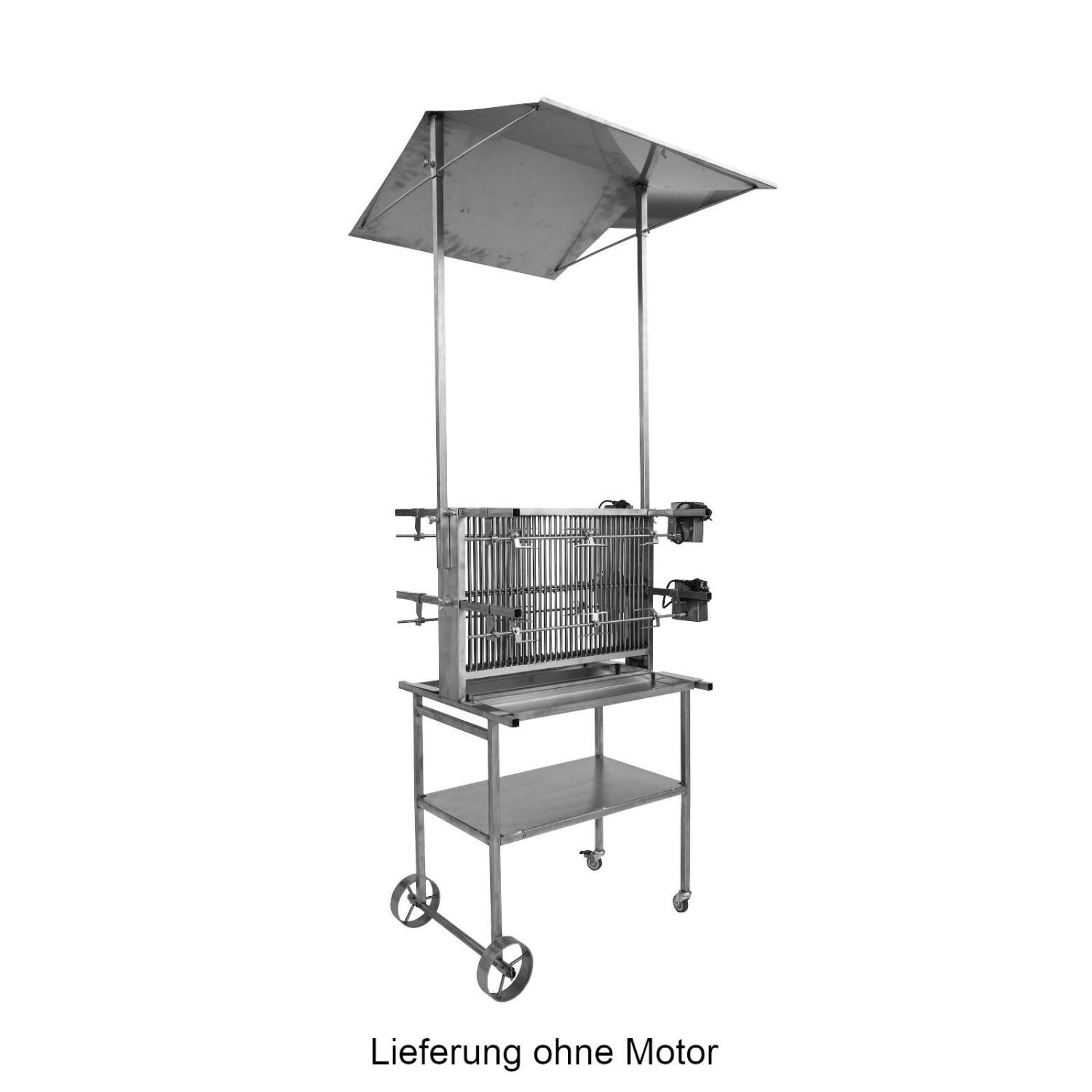 Schneider fahrbarer Vertikalgrill mit Dach Gesundheitsgrill 4-fach Edelstahl 66 cm breit Grillspieß