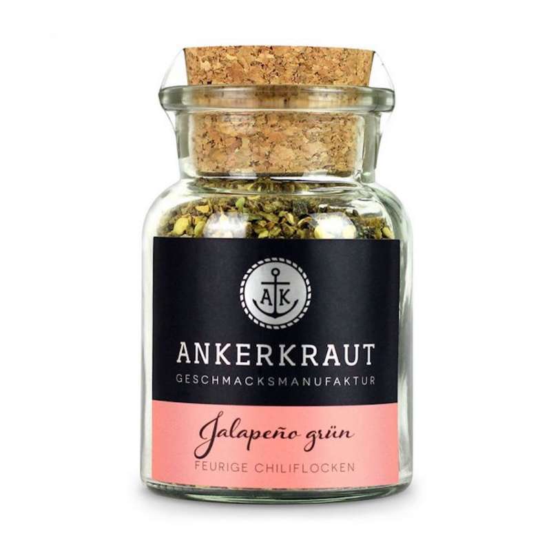 Ankerkraut Jalapeno grün Gewürz Chilis geschrotet Jalapenogewürz Korkenglas 45 g