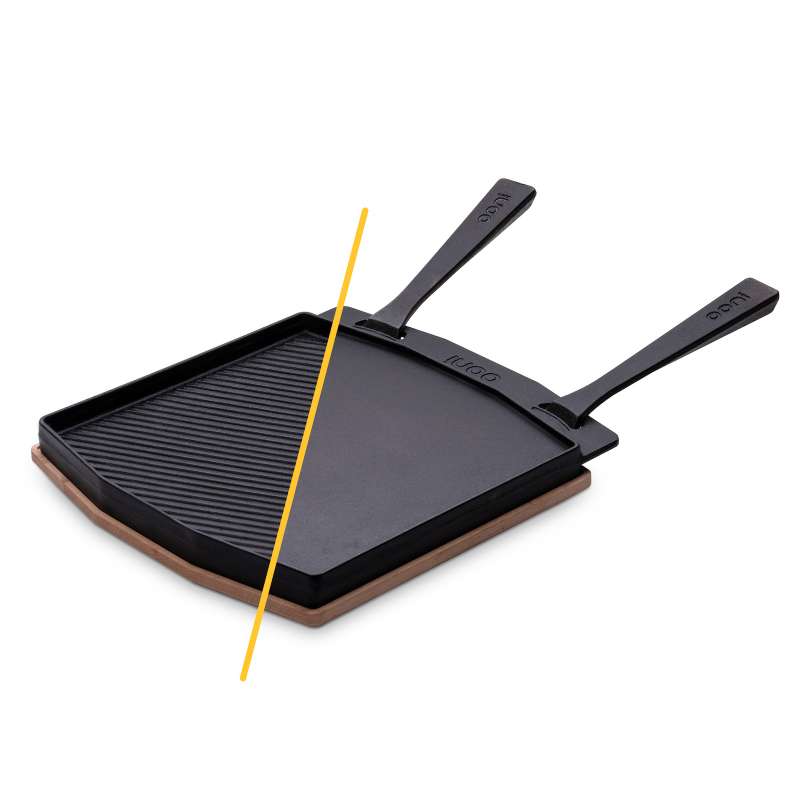 Ooni doppelseitige Grillpfanne aus Gusseisen Wendeplatte gerippt/glatt
