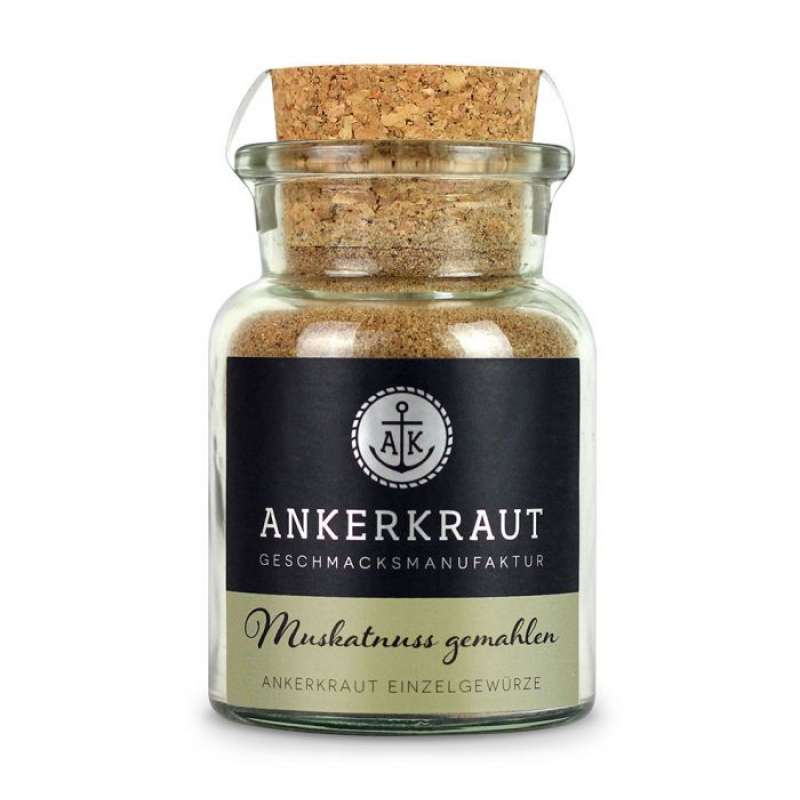 Ankerkraut Muskatnuss, gemahlen Einzelgewürz Gewürzzubereitung im Korkenglas 65 g