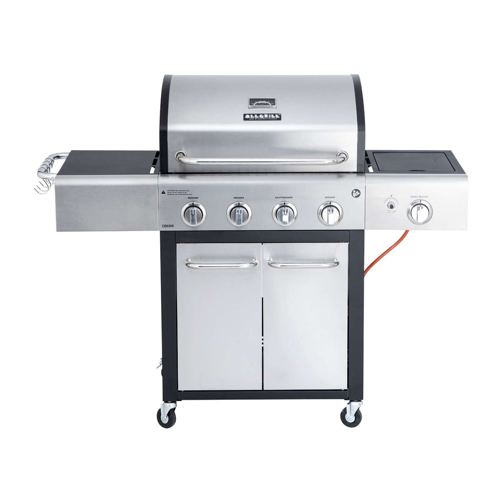 Allgrill Basic-Line Festival Edelstahl/schwarz Gasgrill mit 4 Brennern und Seitenkocher