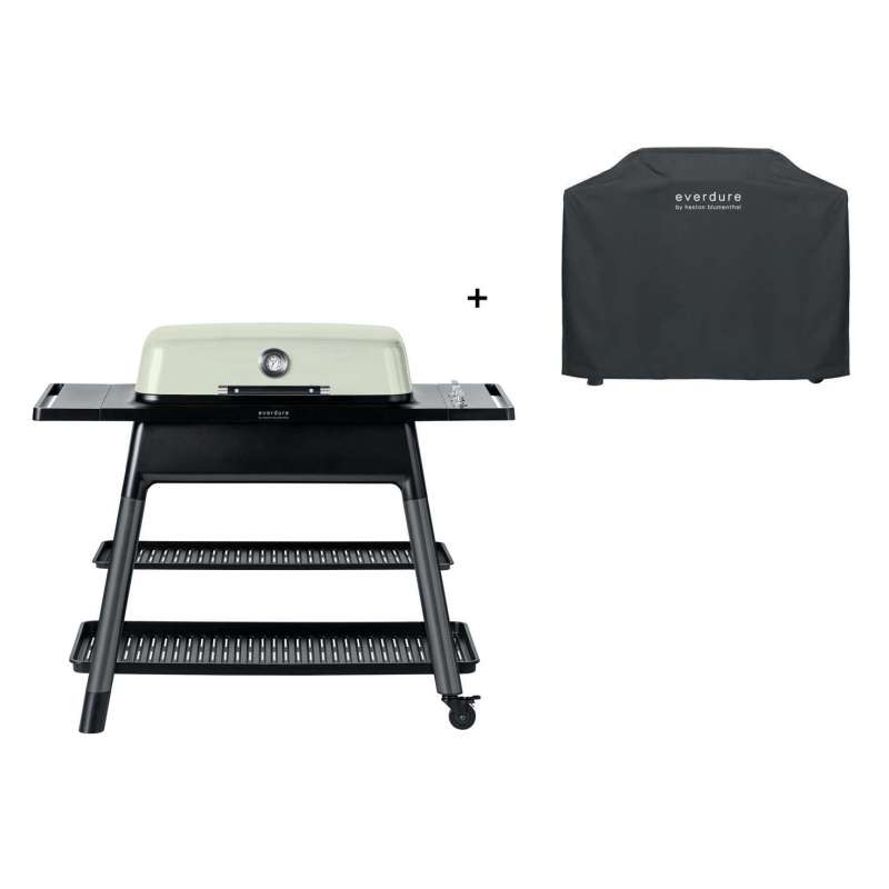 Everdure Furnace Gasgrill 3-Brenner mit Doppelboden Farbe Stone inkl. Premium Abdeckhaube