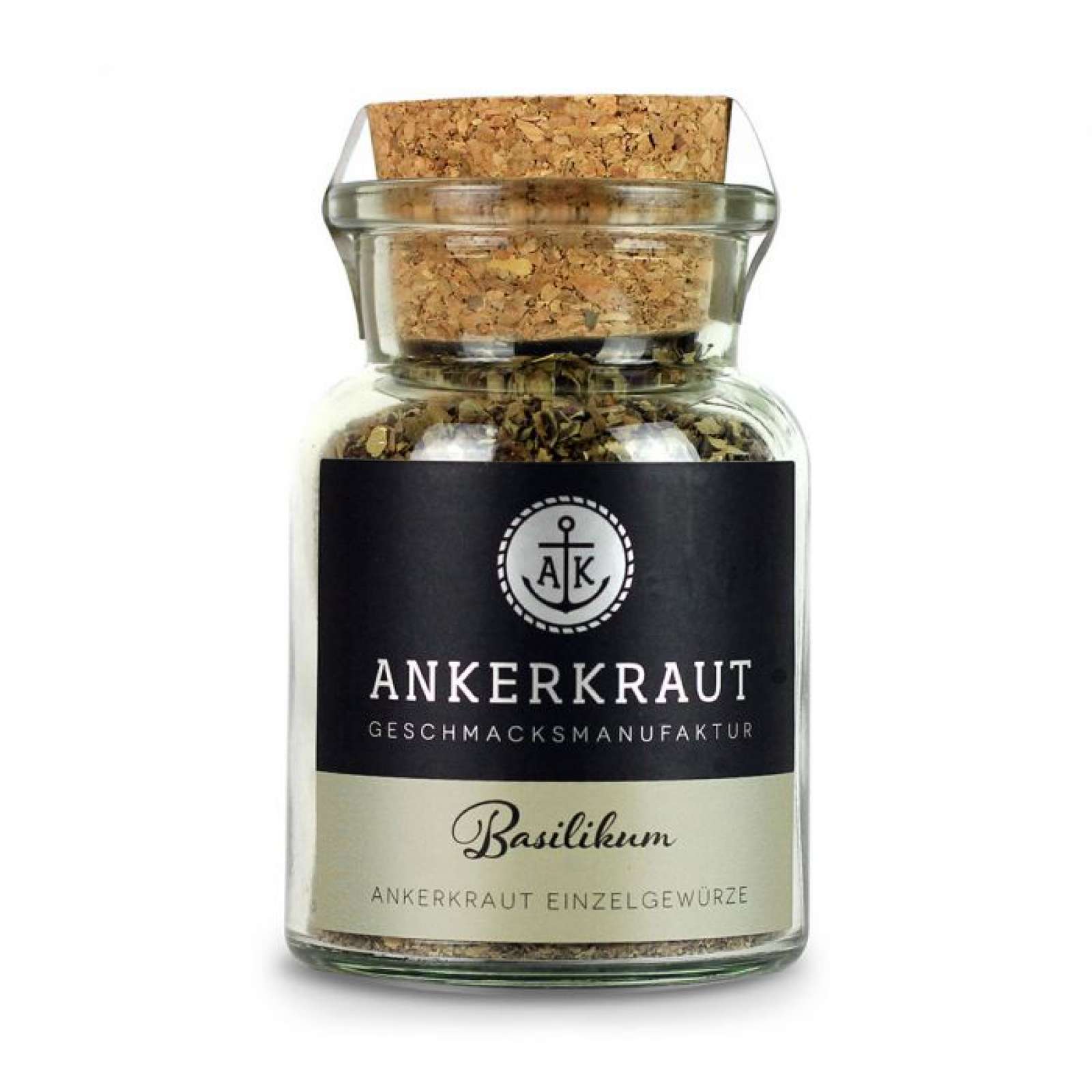 Ankerkraut Basilikum gerebelt Küchengewürz für Mediterrane Gerichte im Korkenglas 25 g