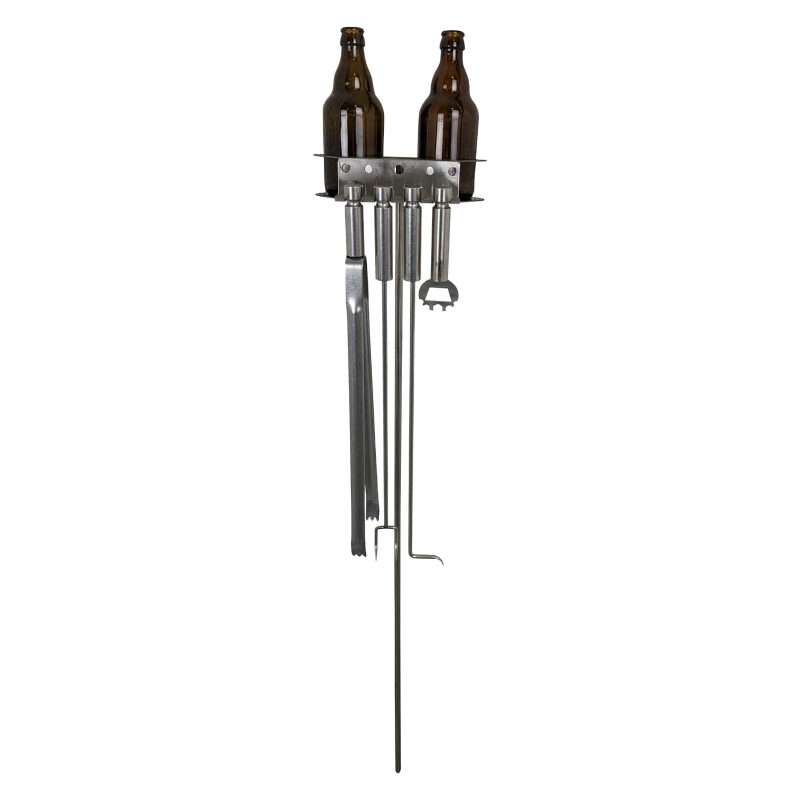 Schneider Halter für Besteck und 2 Stubbi Flaschen inkl. Grillbesteck V2A