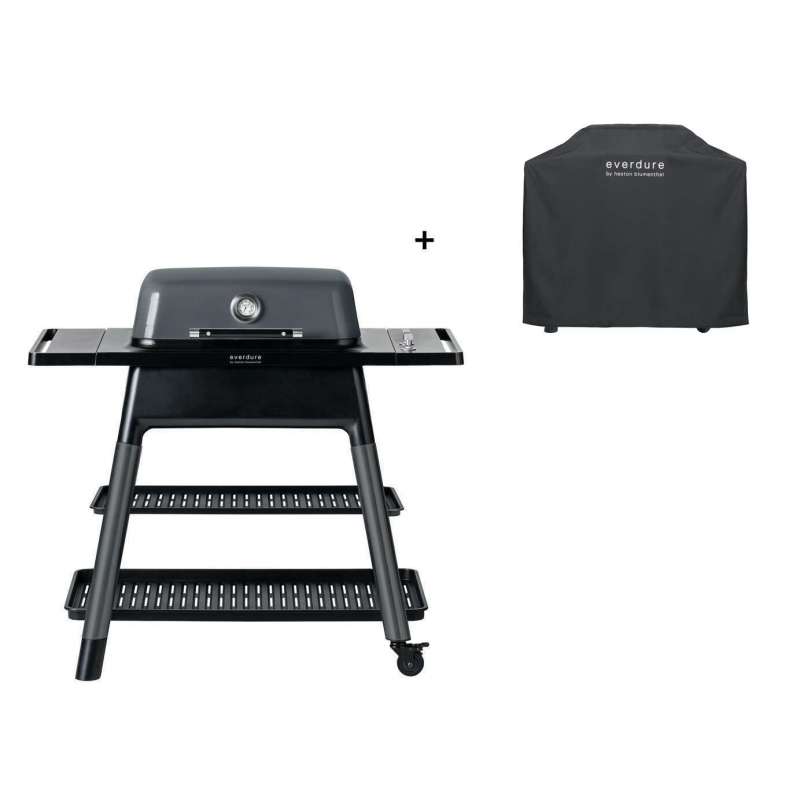 Everdure Force Gasgrill 2-Brenner mit Doppelboden Farbe Graphite inkl. Premium Abdeckhaube