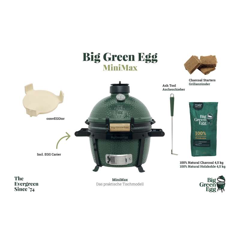 Big Green Egg MiniMax Starter-Paket Kamadogrill Keramikgrill ø 33 cm Grillrost für 4-6 Personen