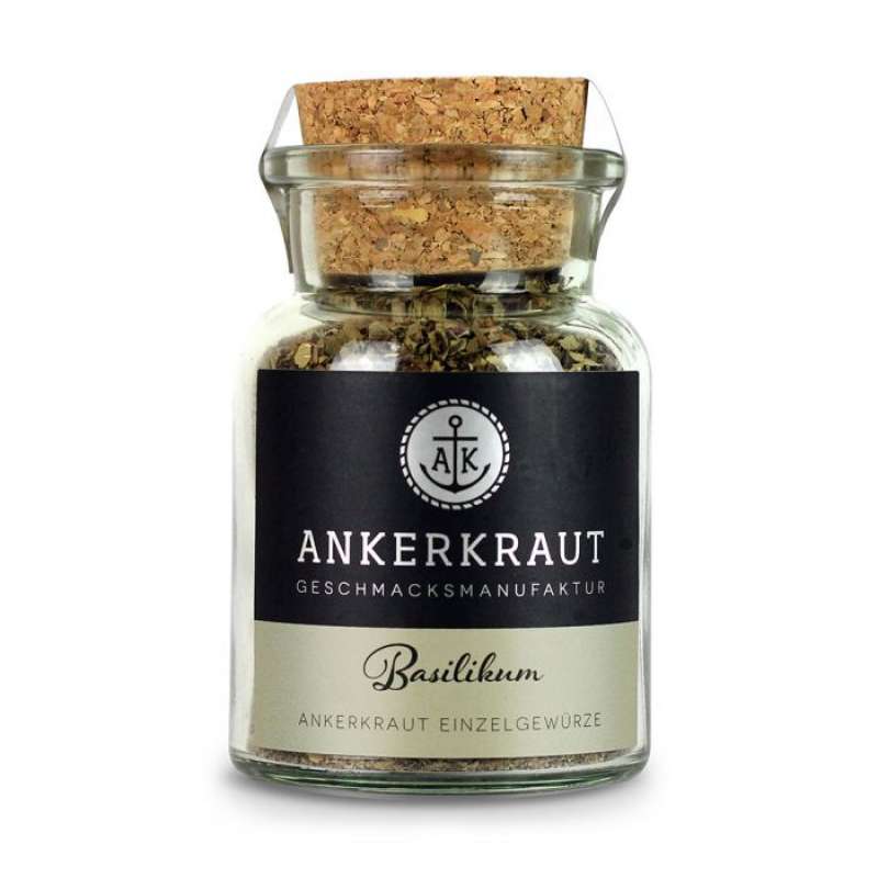 Ankerkraut Basilikum gerebelt Küchengewürz für Mediterrane Gerichte im Korkenglas 25 g