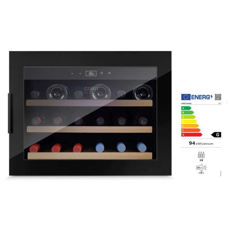 Caso Wine Safe 18 EB Black Einbau-Weinkühlschrank Kompressortechnik EEK: G / Spektrum: A bis G