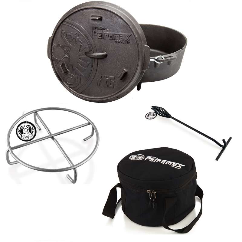 Petromax Feuertopf-Set ft6 mit Füßen 5,7 Liter Untersetzer, Tasche,Deckelheber