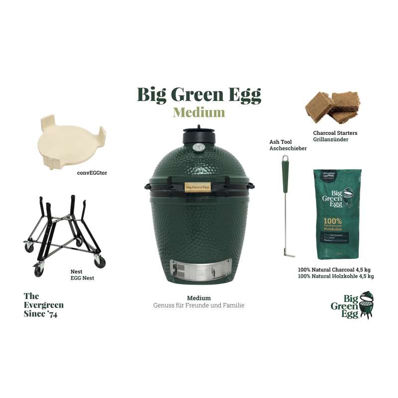 Big Green Egg M Medium Starter-Paket Kamadogrill Keramikgrill ø 40cm Grillrost für bis zu 6 Personen