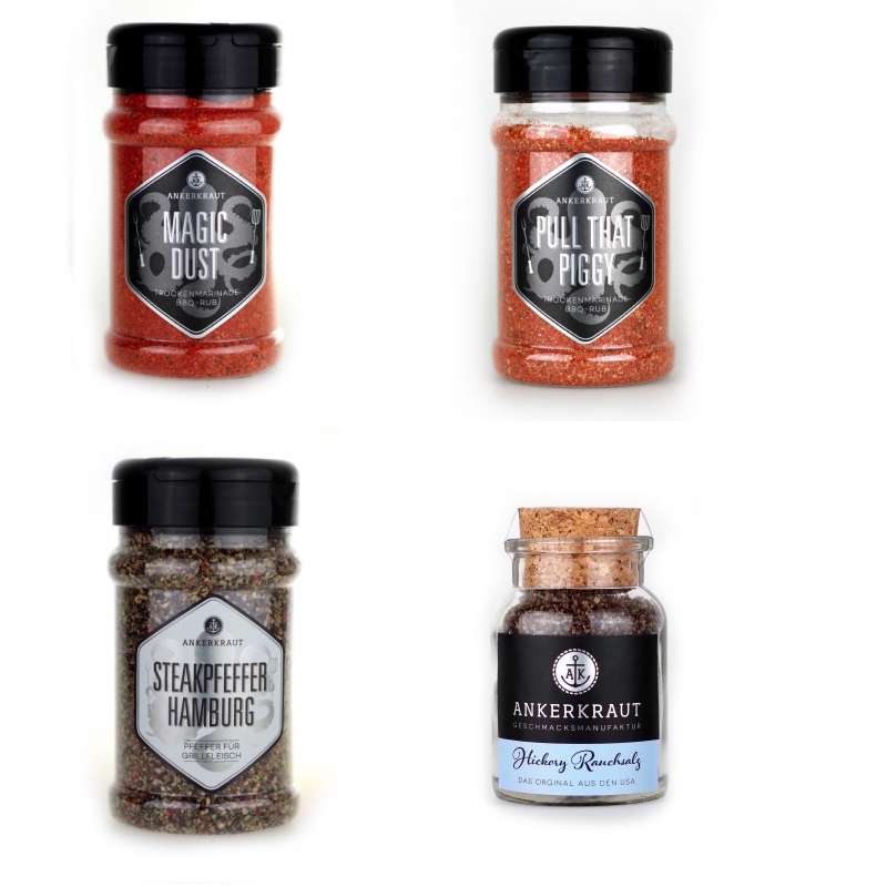 Ankerkraut 4er BBQ Rub Marinaden und Gewürze Set für Schweinefleisch