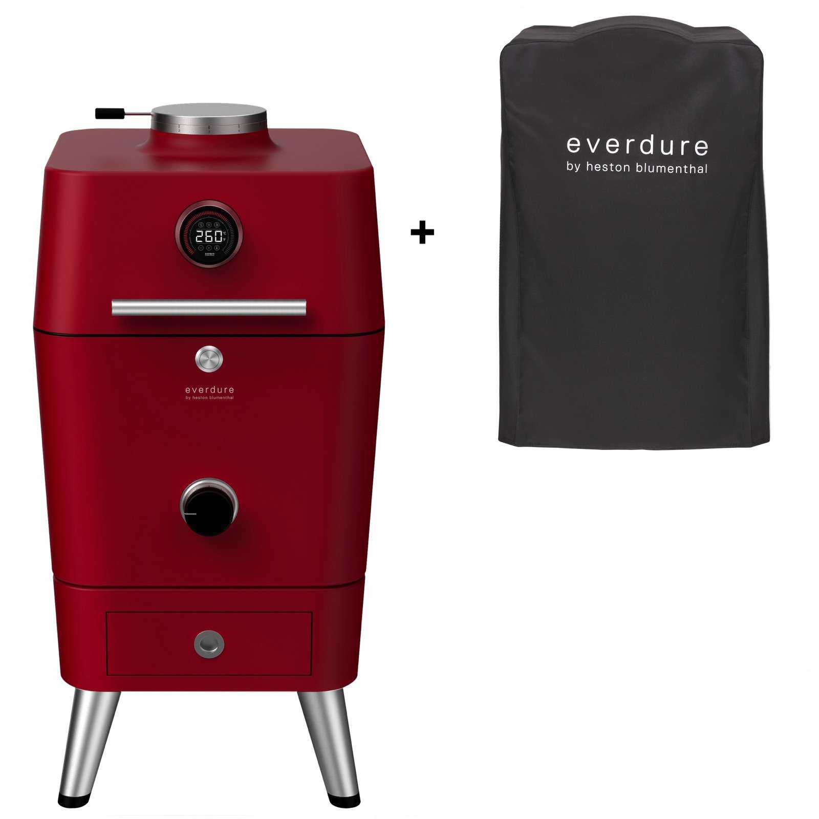 Everdure 4K Kamado Kohle- und elektrischer Outdoor Ofen Farbe Rot inkl. Premium Abdeckhaube