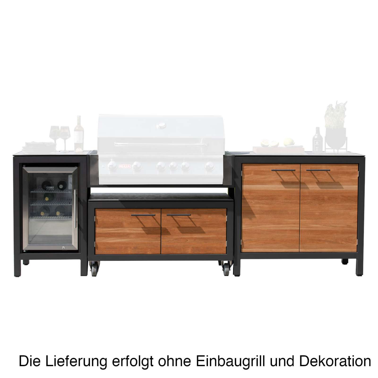 Niehoff Garden Gasgrill Outdoor-Küche Black Line ca. 276,1x65x95,8 cm HPL/Teak