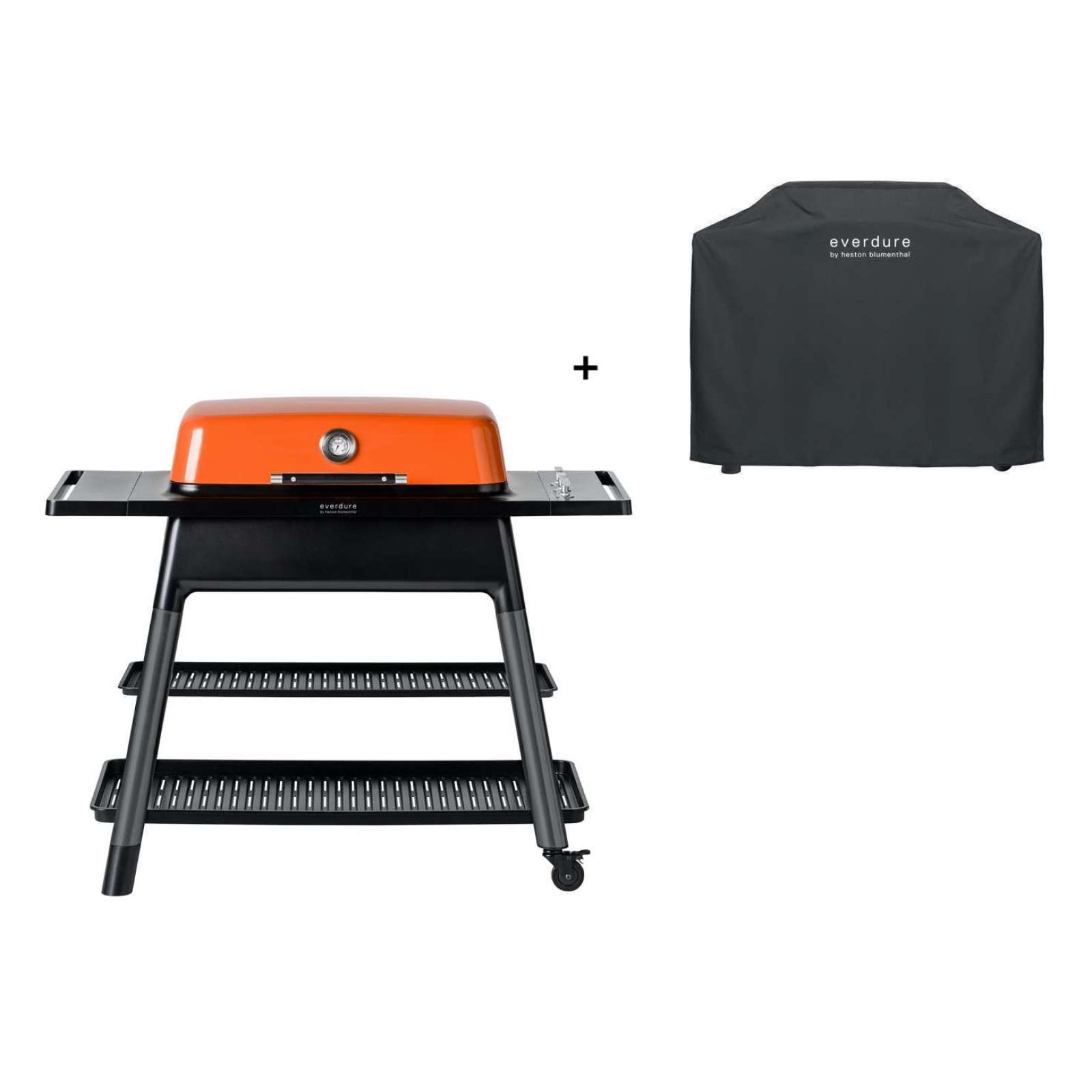 Everdure Furnace Gasgrill 3-Brenner mit Doppelboden Farbe Orange inkl. Premium Abdeckhaube