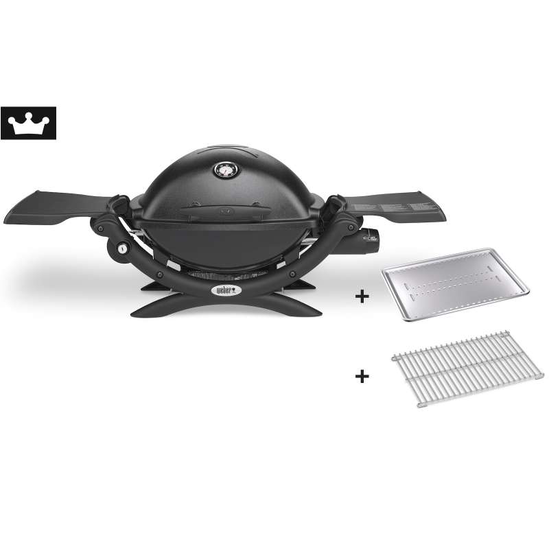 Weber Gasgrill Q 1200 Black mit Hitzeschild und Bratenrost