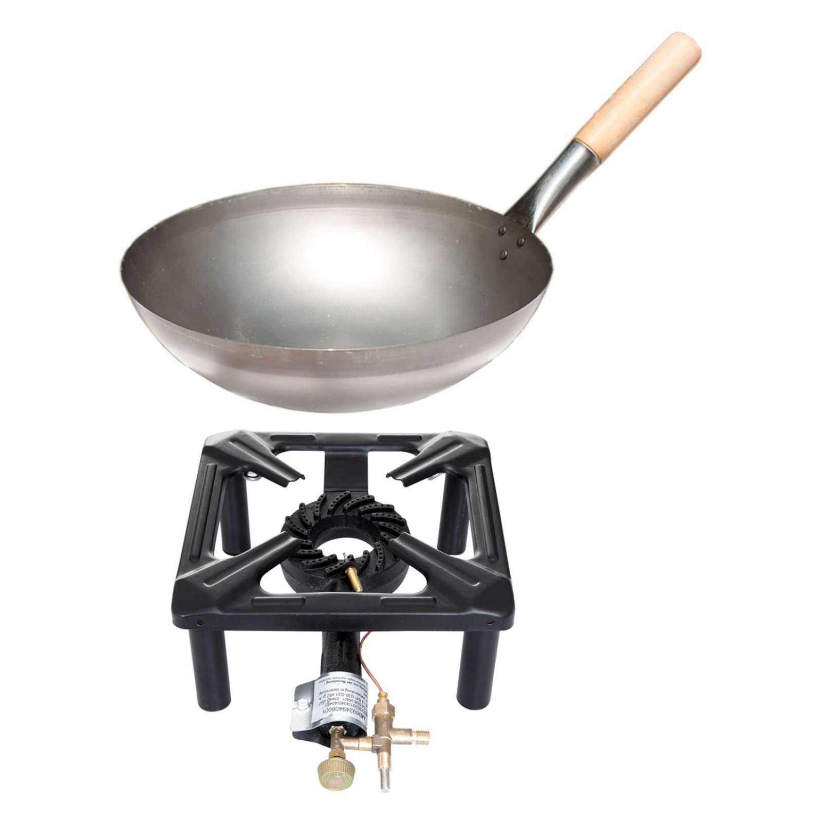 Paella World Hockerkocher-Set klein 30x30x14 cm mit Stahl-Wok Ø 30 cm und Zündsicherung Gaskocher