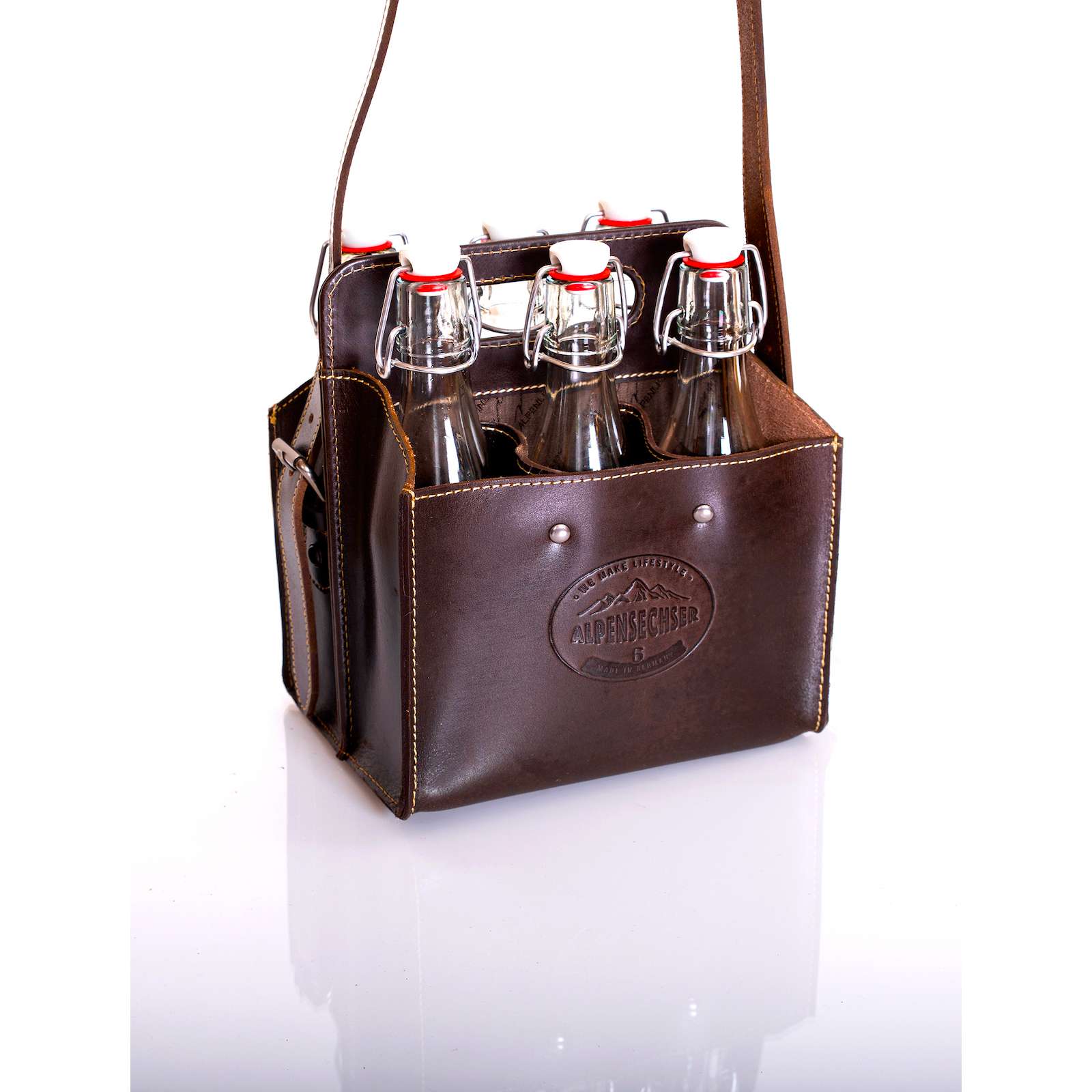 Alpenleder Getränketasche ALPENSECHSER wine Ledertasche für 6 Bierflaschen CG2094H-w