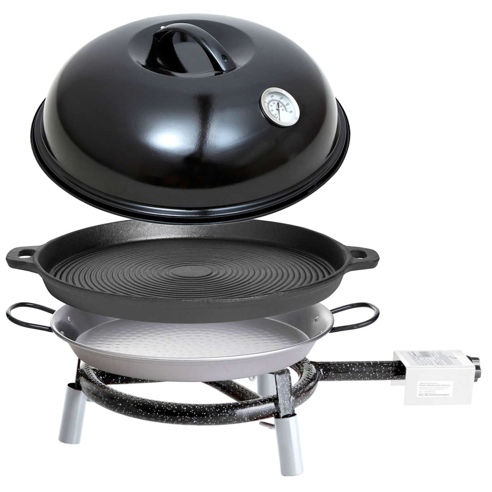 Paella World Trekking Line Set 2 mit Brenner, Paella-Pfanne, Grillpfanne und Haube Ø 30 cm