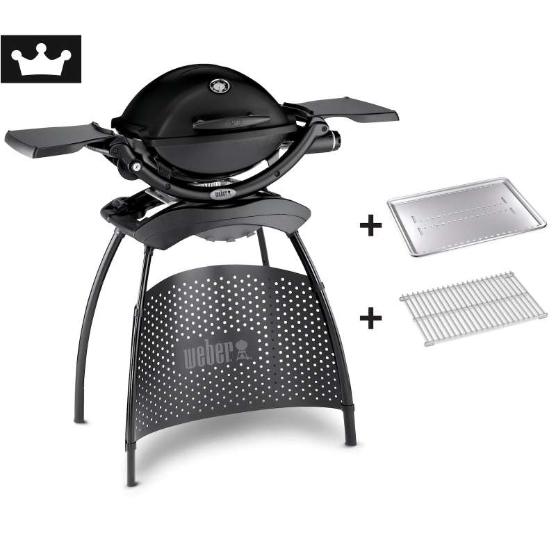Weber Gasgrill Q 1200 Stand Black inkl. Hitzeschild und Bratenrost