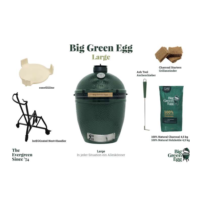 Big Green Egg L Large Starter-Set Kamadogrill Keramikgrill ø 46 cm Grillrost für bis zu 8 Personen
