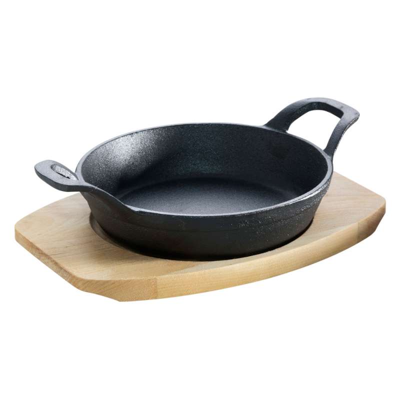 Gusseisenkuss® Gusseisenpfanne mit Griffen und Holzuntersetzer Ø 18 cm Gusspfanne Gusseisen