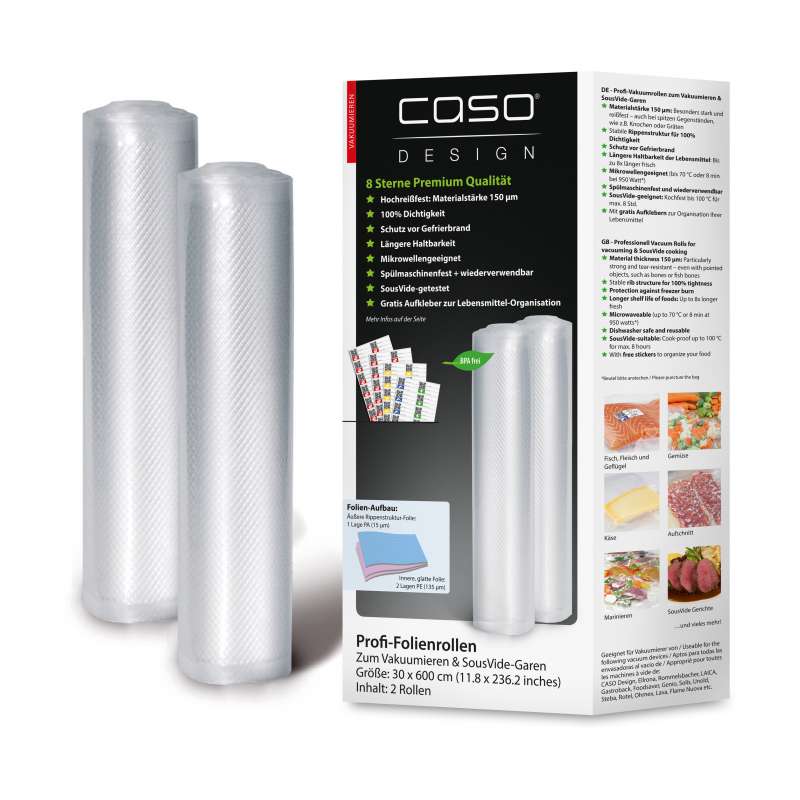 Caso Design Profi-Folienrollen 30 x 600 cm 2 Stück für Vakuumiersysteme und Sous Vide