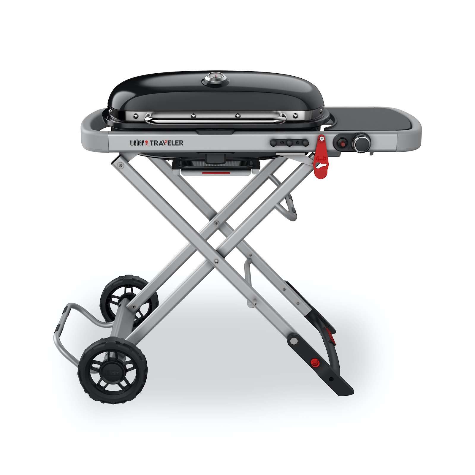 Weber Traveler Portabler Gasgrill Black mit Rollwagen in Silber 9010079