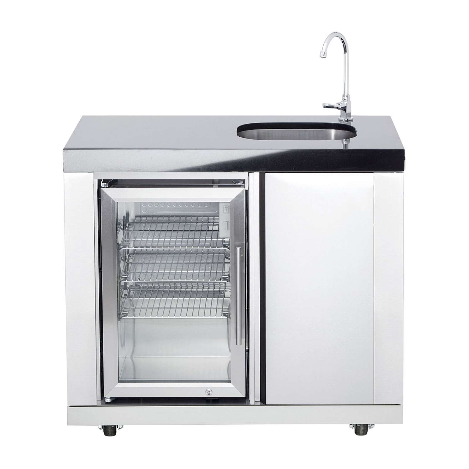 Allgrill Top-Line modulare Outdoorküche Edelstahl Modul 11 Waschbecken rechts/Kühlschrank 63 Liter