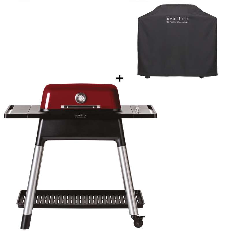 Everdure Gasgrill Force 2-Brenner Grill Farbe Rot inkl. Premium Abdeckhaube